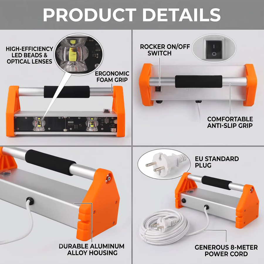 Podofo Arbeitsleuchte Orange 2200 Lumen mit 155 Grad Ultraweitwinkel Doppelwandige LED-Inspektionslampe für Lacke und Trockenbau - Bild 5