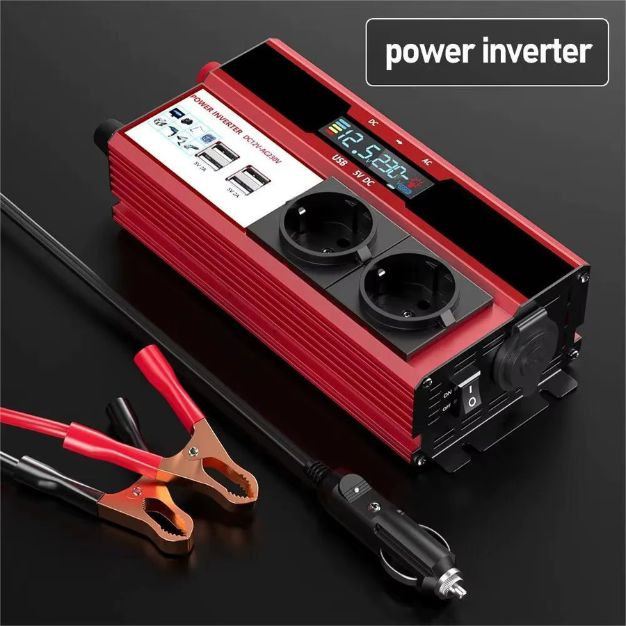 Avehrit DC12V-15V zu AC Stromwandler mit 4 USB-Anschlüssen und LED Digitalanzeige in Rot - Bild 2
