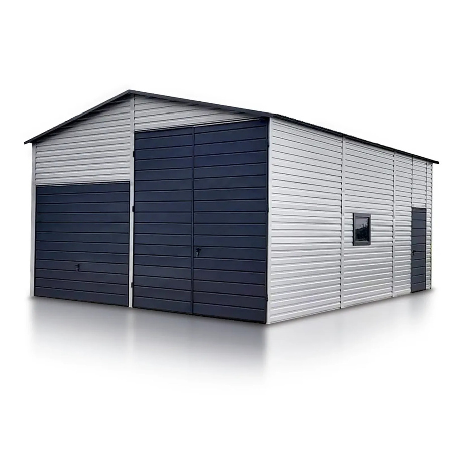 Liderstal Halle Basic aus Aluminium mit Satteldach, Schwingtor, Doppeltür und 2x Kippfenster in Anthrazit und Grau, B/T/H: 600 x 800 x 400 cm - Bild 2