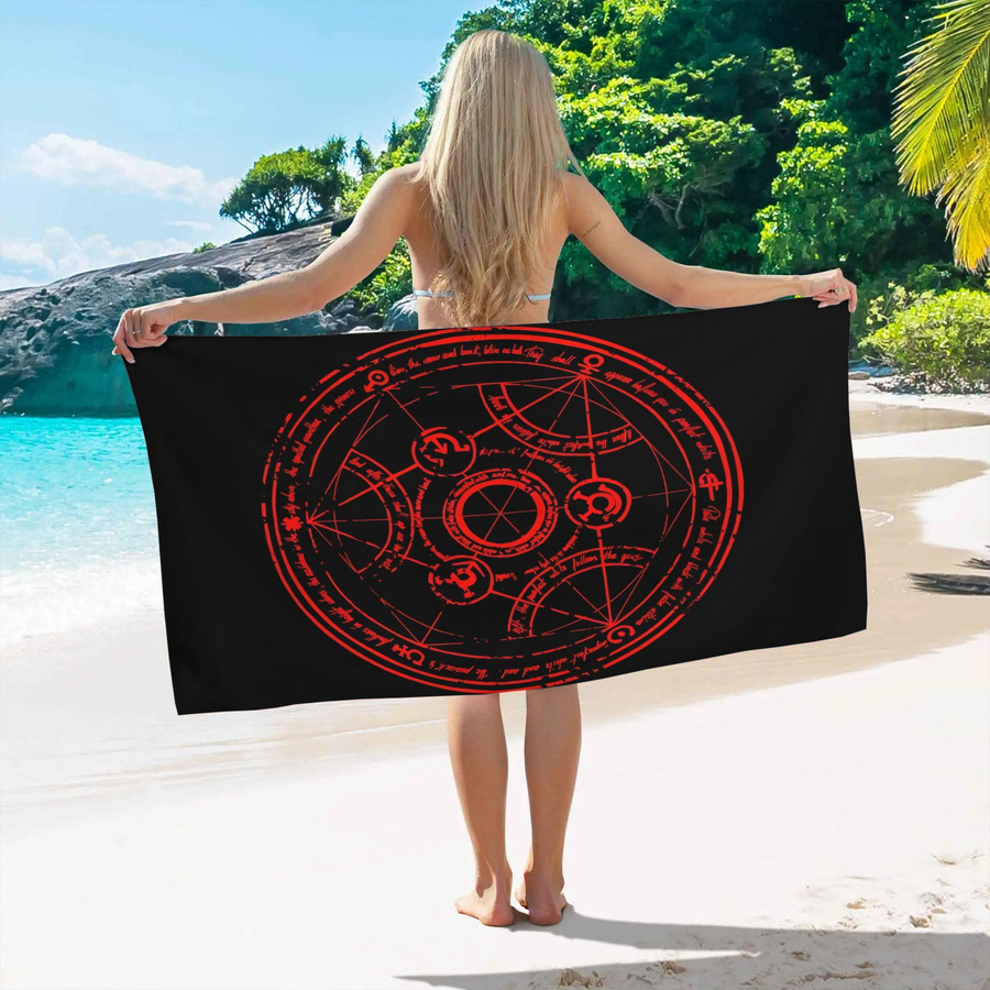 Strandtuch Ka Chen Muda Alchemie Kreis Druck aus Polyester, schnelltrocknend und leicht, weiß/mehrfarbig, B: 40 cm, H: 60 cm - Bild 3