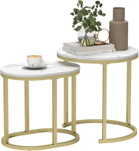 HOMCOM Couchtisch-Set in Weiß aus Stahl und MDF im Modernstil, B/T/H: 50 x 50 x 50,5 cm - Bild 1