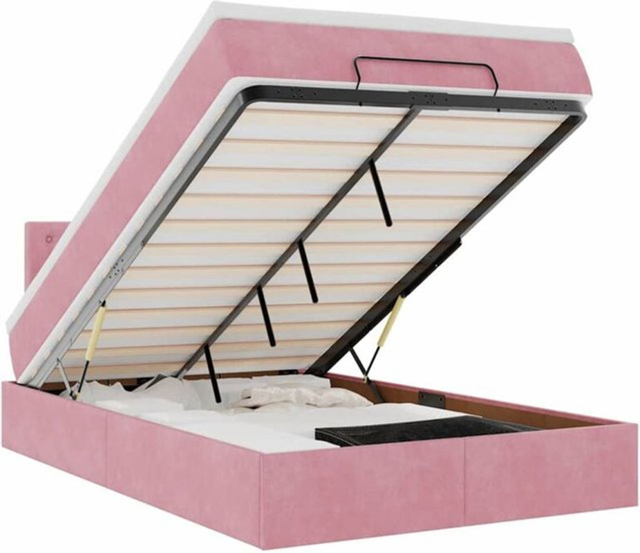 vidaxl Ottoman Polsterbett mit Matratze aus Samt in Rosa, B/T/H: 120 x 200 x 78 cm - Bild 1