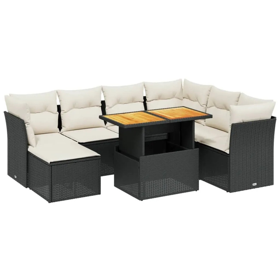vidaXL 8-tlg. Garten-Sofagarnitur aus Polyrattan in Schwarz mit Kissen und Couchtisch für Terrasse und Garten - Bild 2