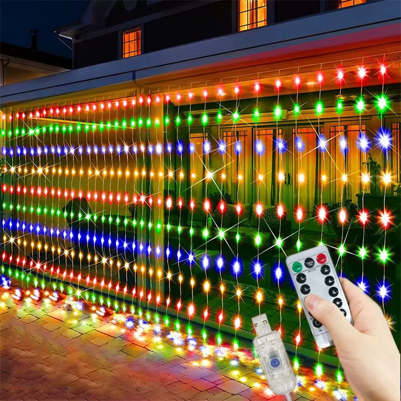 HOUHOM LED Vorhang Lichterkette mit 8 Modi und USB-Anschluss, RGB Multicolour, 6m Länge für Party, Hochzeit, Weihnachten und Garten-Dekoration - Bild 2