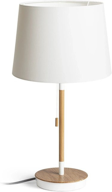Rendl Tischleuchte Keith Ambitus 30 mit LED und Polycotton Schirm in Weiß und Buche-Optik - Bild 1