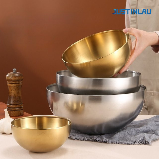 JUSTINLAU Salatschüsseln aus Edelstahl in Silber und Gold, Set für Suppe, Reis oder Nudeln, Durchmesser: 15 cm, 20 cm und 25 cm - Bild 1
