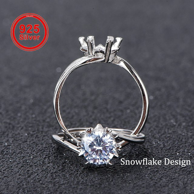Weainy Ringfassung 925 Sterlingsilber, Schneeflocken-Design, für 6,5 mm Moissanit - Bild 1
