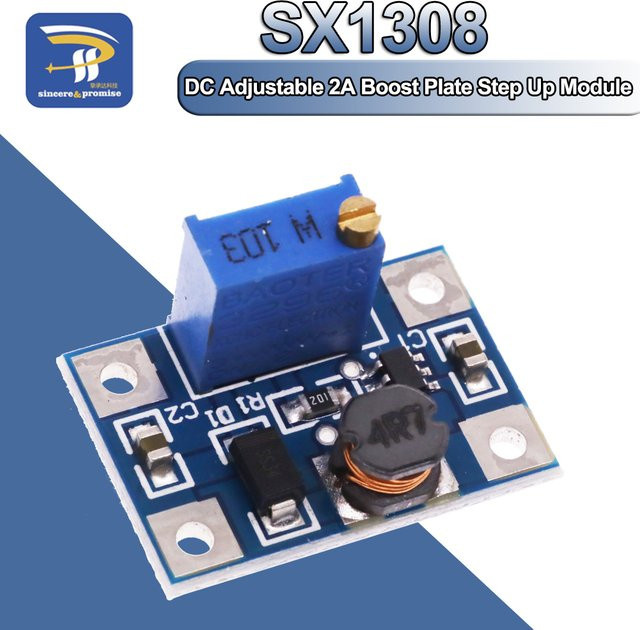 SX1308 DC-DC Step Up Boost Converter Modul, Einstellbarer Spannungsregler 2-24V zu 2-28V, 2A, Blau - Bild 1