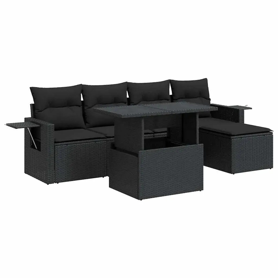 vidaXL 6-teilige Garten-Sofagarnitur aus Poly-Rattan mit Kissen in Schwarz - Bild 2