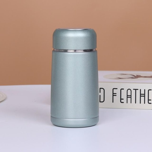 Yiran Furniture Thermosbecher aus Edelstahl mit Doppelwand-Isolierung und Teebeutelhalter, 350 ml, Silber/Grün - Bild 1