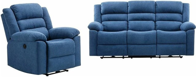 Vente-unique Couchgarnitur Burolo in Blau bestehend aus 3-Sitzer-Sofa und Sessel mit B/T/H: 199 x 92 cm - Bild 1