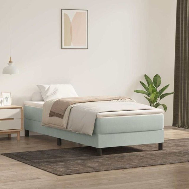 Vidaxl Boxspringbett mit Matratze in Grau aus Samt, B/L: 80 x 220 cm - Bild 1