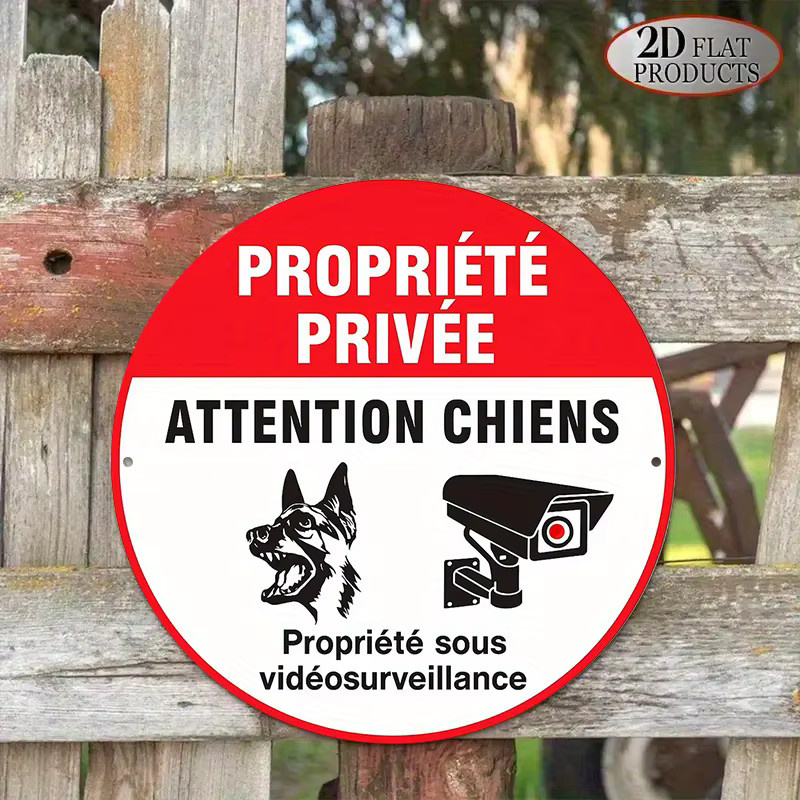 CIFBUY Rundes Vintage-Schild Privatgrundstück & Vorsicht vor dem Hund aus Aluminium, Farbe: Rot, Durchmesser: 20,32 cm - Bild 4