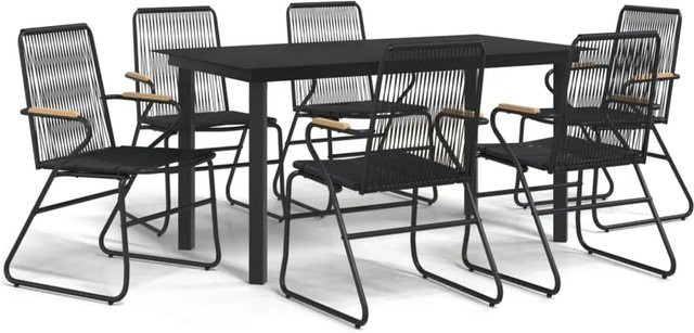vidaXL 7-teilige Garten-Essgruppe aus schwarzem PVC-Rattan mit Teakholz und Glas für Terrasse und Garten - Bild 1