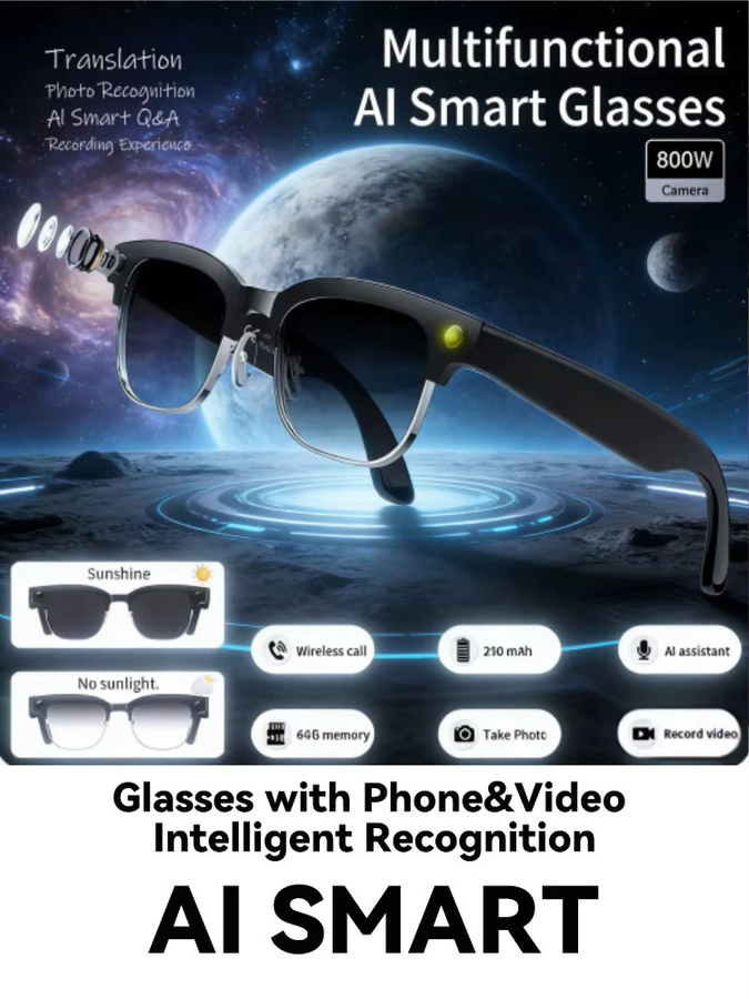 KULANNDER AI Smart Brille mit 8K HD Kamera, Bluetooth für Anrufe, Sprachassistent und KI-Übersetzung, Farben: Blau und Schwarz - Bild 5