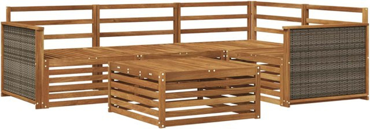 vidaXL Outdoor-Sofagarnitur aus Massivholz Akazie in Natur und Grau, 5-teiliges Loungemöbel-Set im modernen Design - Bild 1