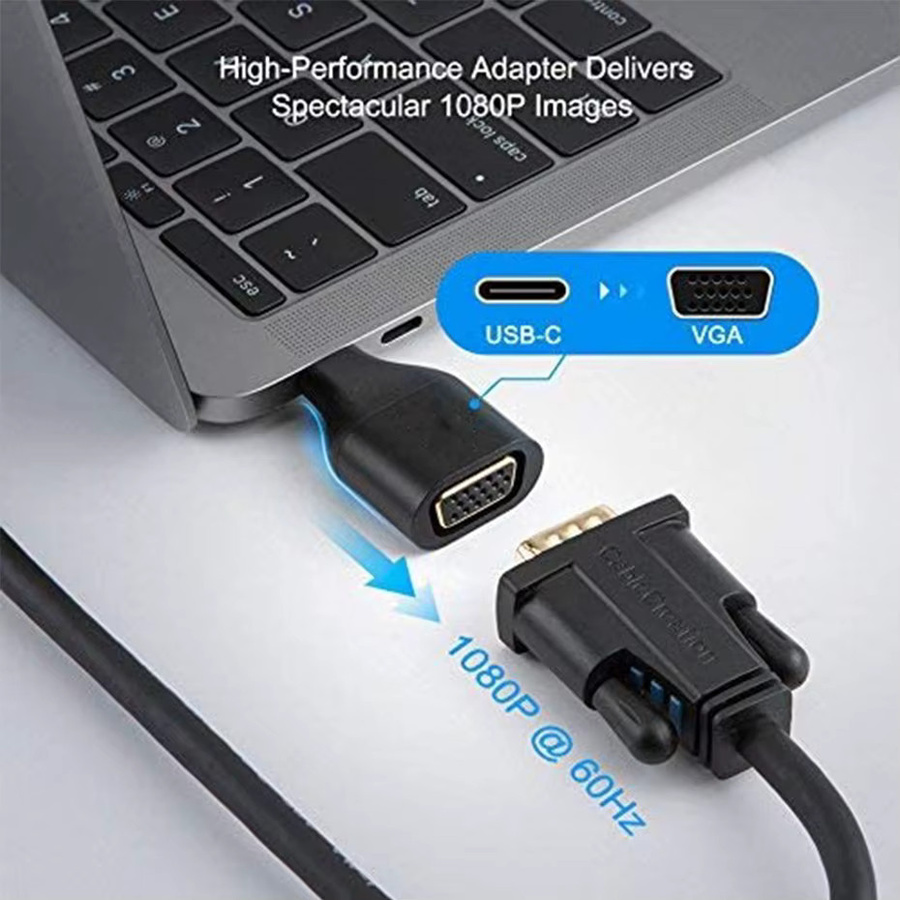 VBDWRM USB-C zu VGA Adapter in Schwarz für Macbook Pro Air Mini, Dell und HP, 1080P Auflösung, Thunderbolt 3 und USB 3.0 kompatibel - Bild 4