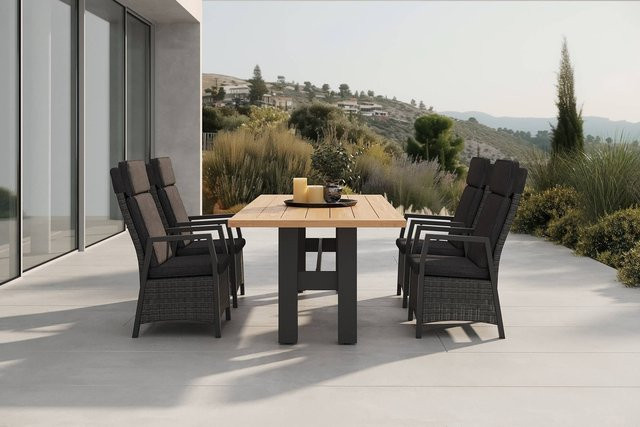 Hartman Nova Garten-Essgruppe aus Aluminium, Polyrattan und Teakholz in Anthrazit/Grau mit 4 Sesseln und Tisch, Tisch Maße: B: 240 cm, T: 100 cm - Bild 1