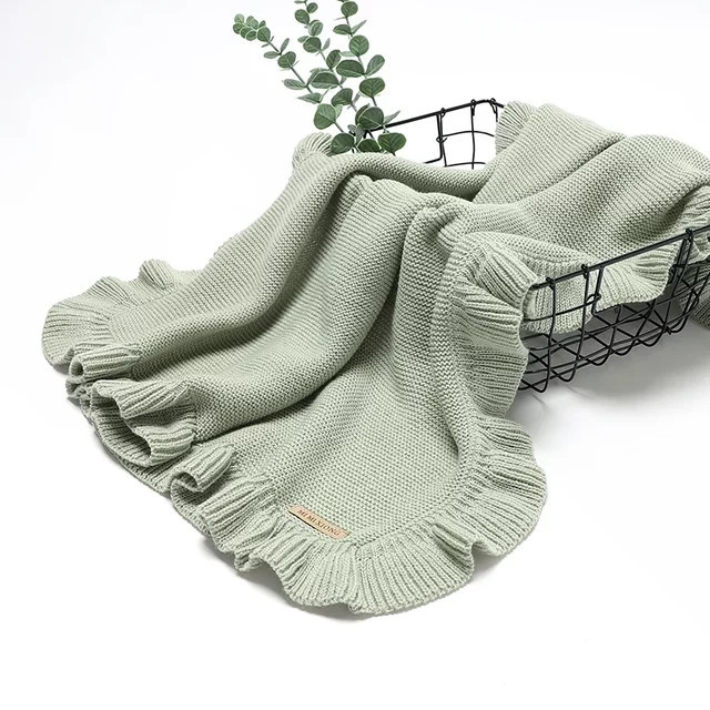 Reversible gestrickte Babydecke von DANIVIVI in Beige und Grün für Neugeborenen und Kinderwagen - Bild 1