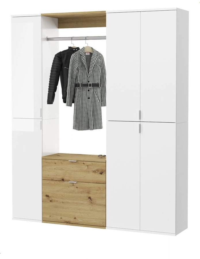 Garderobenschrank SystemX von Inn.Furn in Weiß Hochglanz und Eiche, B/H: 152 x 193 cm - Bild 3