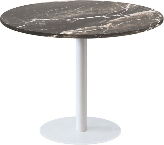 RestooTab Tisch Rome XL rund mit Stein-Dekor in Schwarz, Braun und Weiß und schwarzem Gestell, Durchmesser: 120 cm, Höhe: 75 cm - Bild 1