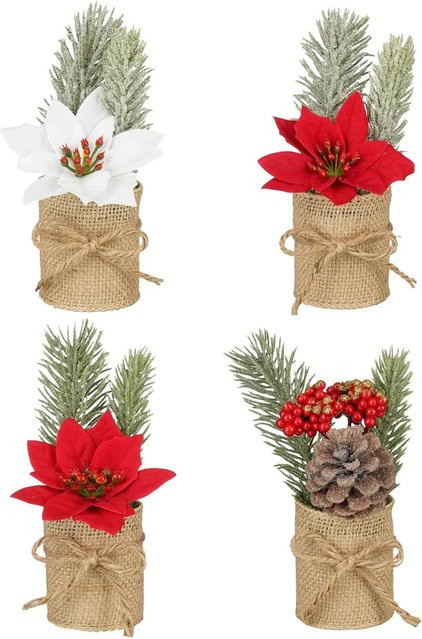 Mica Decorations Tischdekoration in Topf mit Burlap, mehrfarbig, 4-fach sortiert, Durchmesser: 8 cm, Höhe: 16 cm - Bild 1