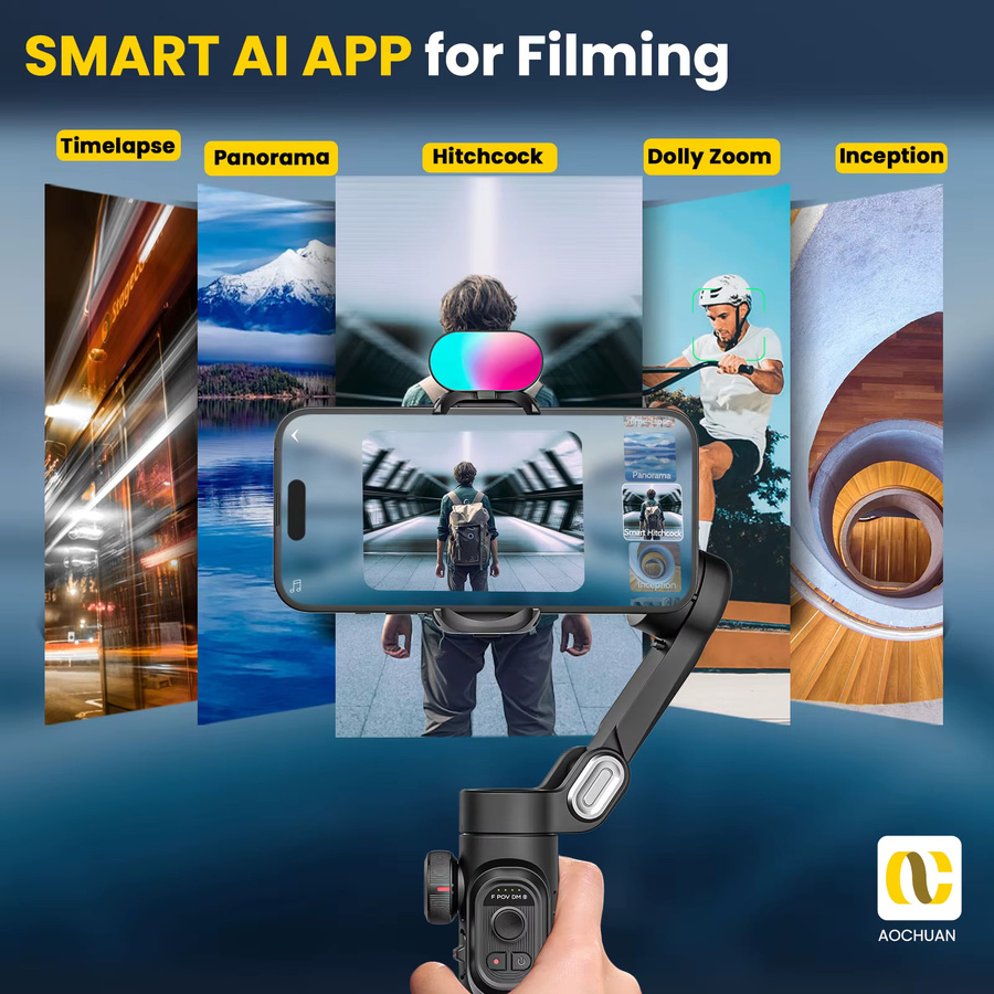 AOCHUAN Smart XE Combo1 3-Achsen-Handheld-Gimbal-Stabilisator mit Verlängerungsstange für iPhone und Android Smartphones, Schwarz - Bild 3