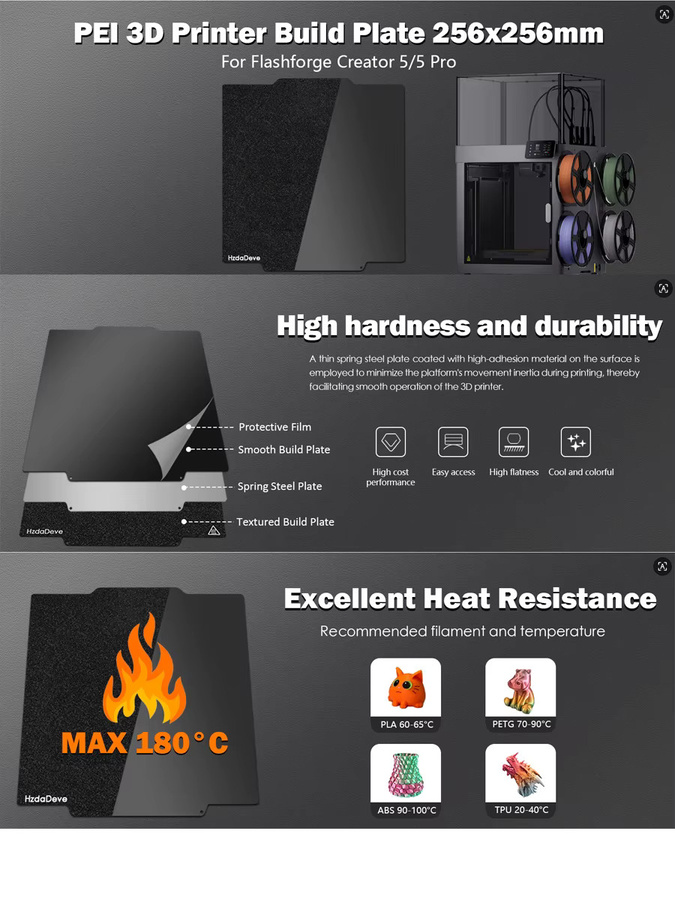 Flashforge Creator 5 und Creator 5 Pro Doppelseitige PEI-Bauplatte mit strukturierter und glatter Oberfläche - Bild 4