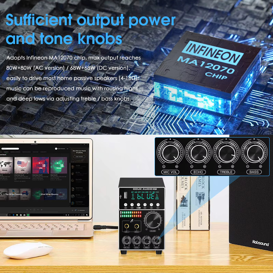 Nobsoudn M7 HiFi Bluetooth Karaoke Verstärker in Schwarz mit optischem Anschluss und USB Player - Bild 6