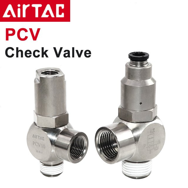 Airtac PCV Pilot-Rückschlagventil mit Schloss und Schnellstecker, Farbe: Silber - Bild 1
