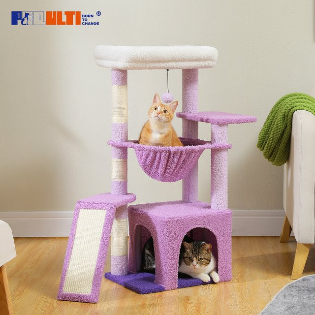 PEQULTI Kratzbaum für Katzen mit Sisal-Elementen, Hängematte, Höhle und integriertem Spielzeug in modernem Design - Bild 1