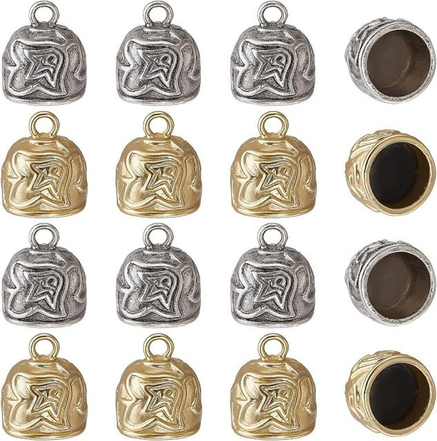 Metallschnur-Endkappen mit Schlaufe, Gold, Silber, 16 Stück - Bild 1