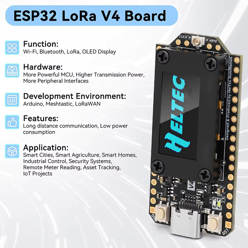 Heltec LoRa 32 V4 Meshtastic Dev-Board mit GPS, ESP32, SX1262, 0,96 Zoll OLED und Gehäuse in Schwarz - Bild 3