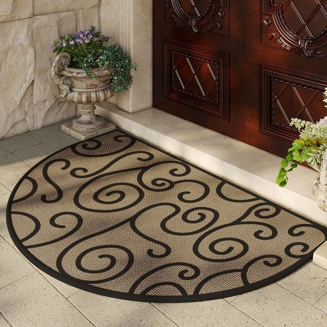 Lodestar Halbkreis Fußabtreter Retro Geometrisches Design, Gewebter Outdoor Teppich aus Leinen und Polyester, Braun/Beige, B/T: 75 x 45 cm - Bild 1