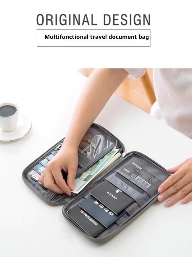 Wasserdichte Reisebrieftasche für Reisepässe und Dokumente als Organizer und Karteninhaber in Grau - Bild 5