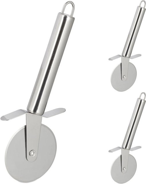 Relaxdays Pizzaschneider 3er Set aus Edelstahl in Silber, B: 19,5 cm, H: 7 cm, T: 2 cm - Bild 1