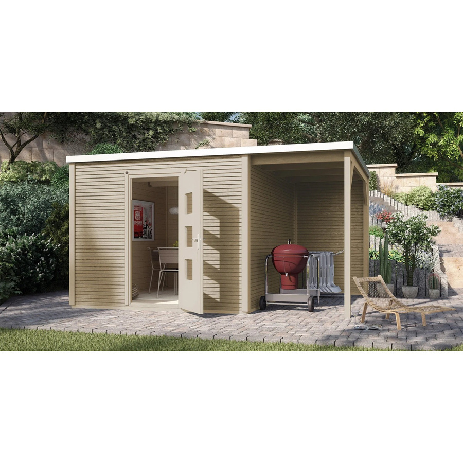 WEKA Gartenhaus 413 B in Beige mit modernem Design und Flachdach, B/H/T: 460 x 244 x 300 cm - Bild 2