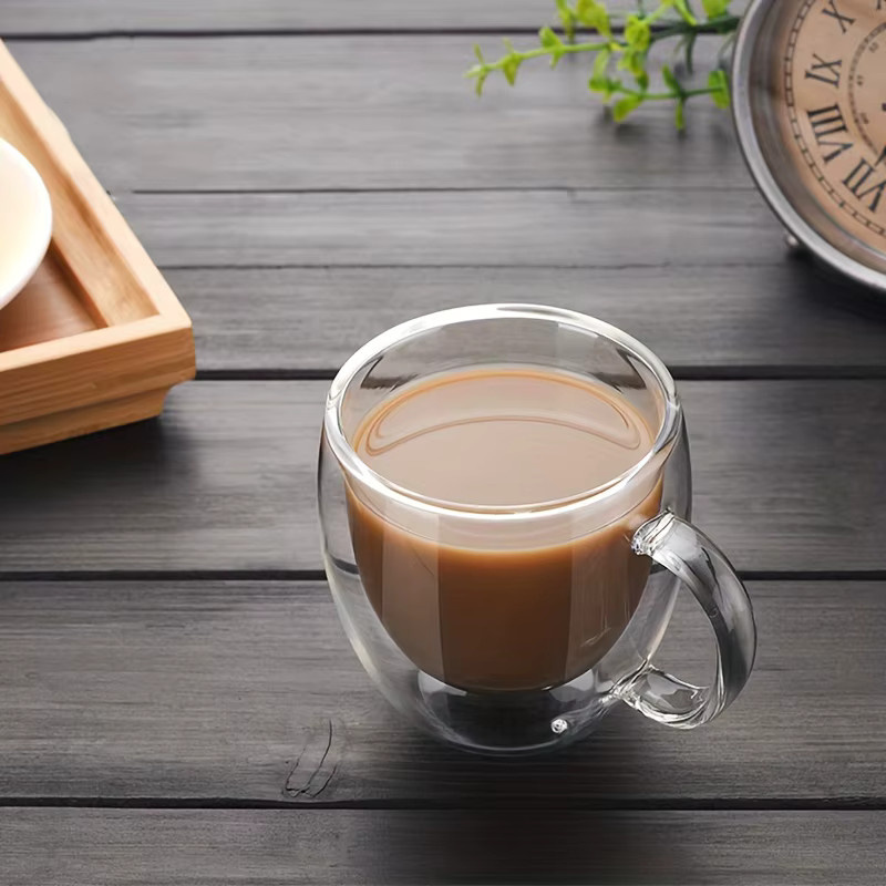 LOULONG 2er Set doppelwandige Gläser mit Griff, transparente Espresso- und Kaffeetassen für Heiß- und Kaltgetränke, 150 ml und 250 ml - Bild 2