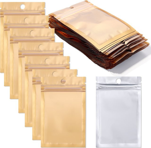 Goldene Aluminium-Folie-Beutel mit Zip-Verschluss und matter Oberfläche zur Aufbewahrung von Schmuck und Geschenken - Bild 1