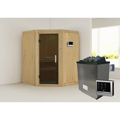 Karibu Sauna Tartu für 3 Personen mit 9 kW Saunaofen und externer Steuerung, beige - Bild 3