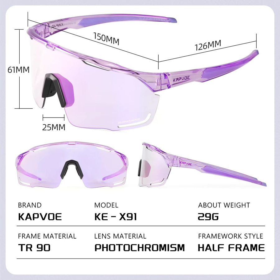 Kapvoe Sportsonnenbrille, Lila Rot, Photochrome, Kunststoff - Bild 4