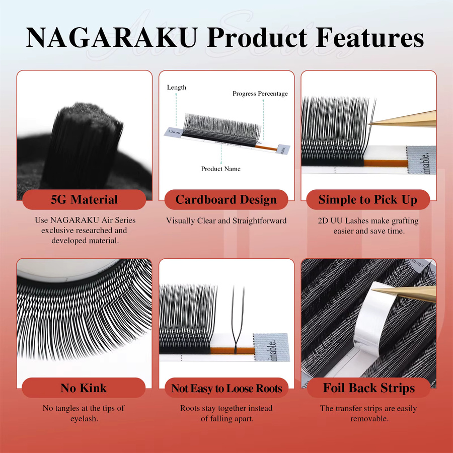 NAGARAKU Wimpernverlängerung, 54 Reihen, U-Form YY 2D UU, handgewebt - Bild 3