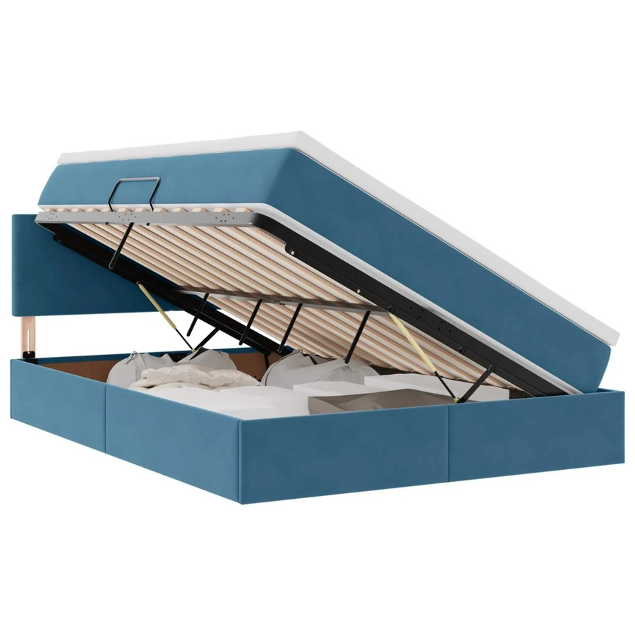 vidaXL Bett mit Stauraum und LED in Dunkelblau aus Samt, B/T/H: 140 x 190 x 144 cm - Bild 2