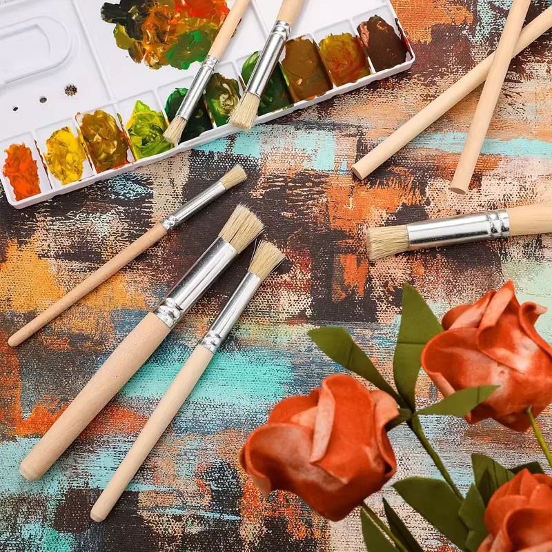 Yutiars 24-teiliges Schablonen-Pinsel-Set mit Borstenhaar und Holzgriff in Multicolour für Aquarell, Öl und Acrylmalerei - Bild 3