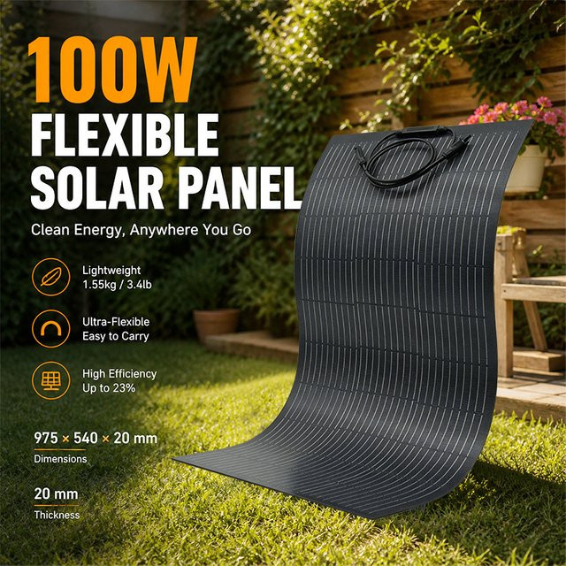 CHUBAN Flexibles Balkon-Solarmodul in Schwarz, Ultraleichtes IP67 Wasserdichtes Biegbares Solarladegerät für Dein Netzunabhängiges Stromsystem - Bild 1
