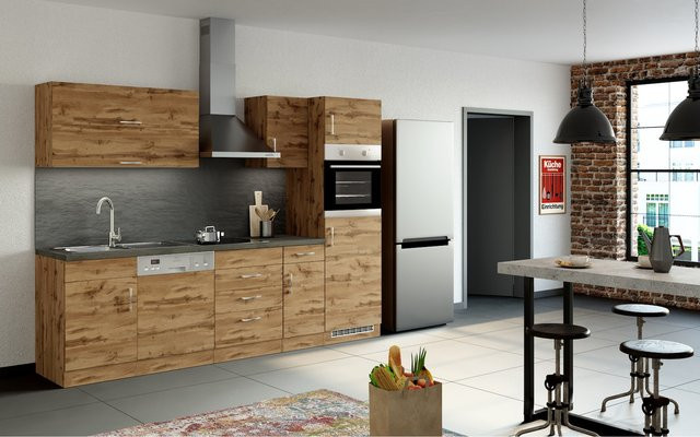 Held Möbel Küchenzeile Sorrento in Wotaneiche, Breite: 270 cm, mit Einbaugeräten und Klappenhängern, Farbe: Braun - Bild 1