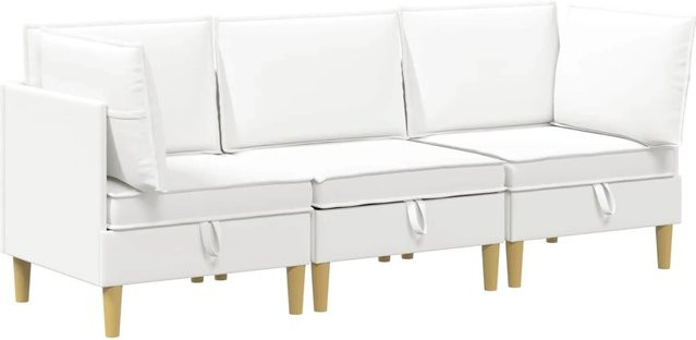 vidaXL Wohnzimmergarnitur in L-Form aus weißem Stoff mit Ecksofas, Mittelsofa und Kissen - Bild 1
