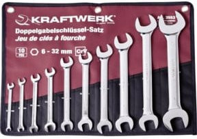 Kraftwerk Doppelgabelschlüssel Satz aus Chrome Vanadium in Silber, 10-teilig, 6-32 mm - Bild 1