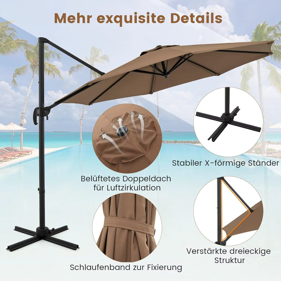 GOFLAME Freischwinger-Sonnenschirm aus Polyester in Braun - Bild 6