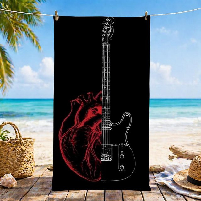 JMG Household Supplies E-Espguitars-S Mikrofaser Strandtuch, sandfrei und schnelltrocknend, schwarz, B/H: 60 x 35 cm - Bild 1